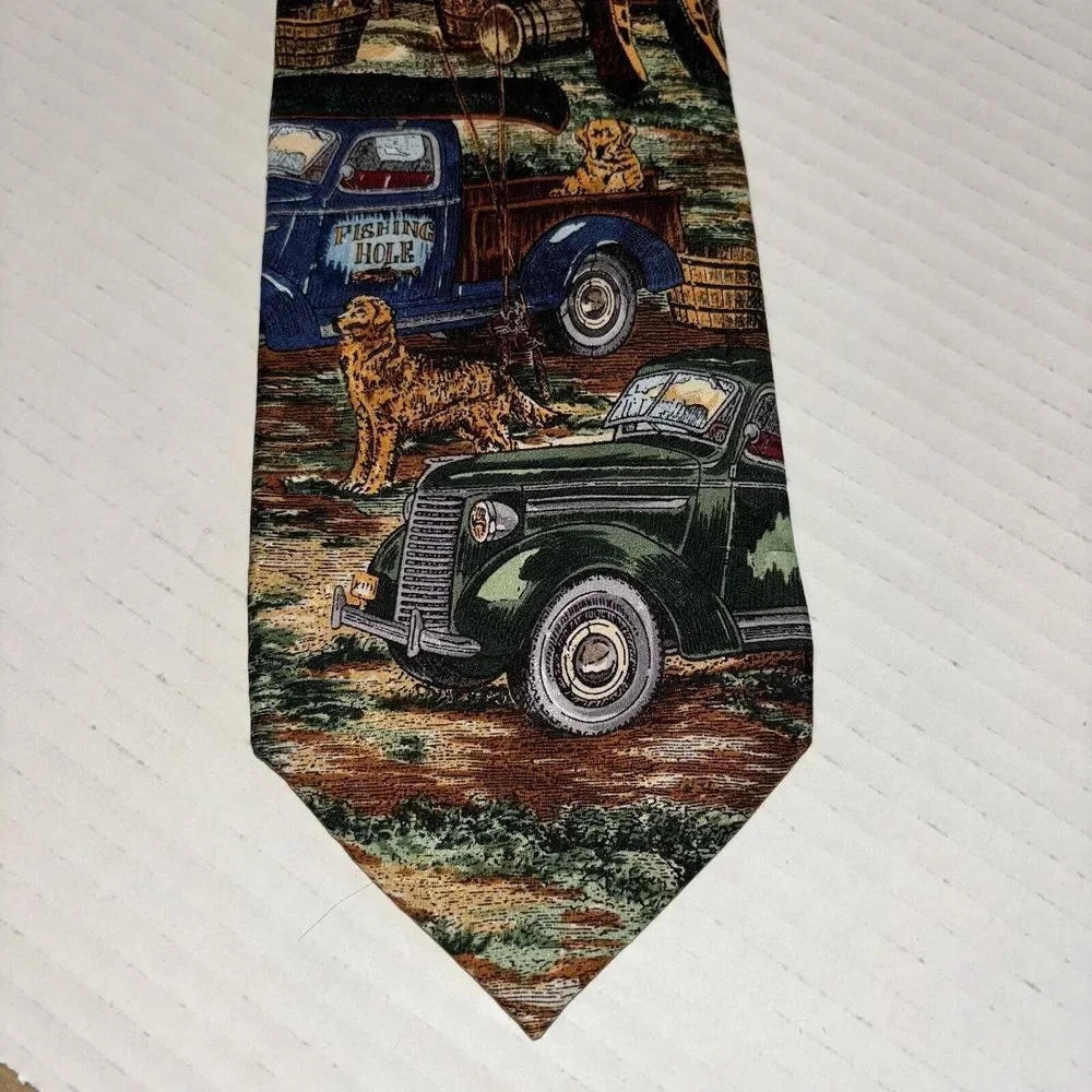 VTG Americana Series Back Country Circa 1936 Silk Tie Fishing Canoe Retrievers‎